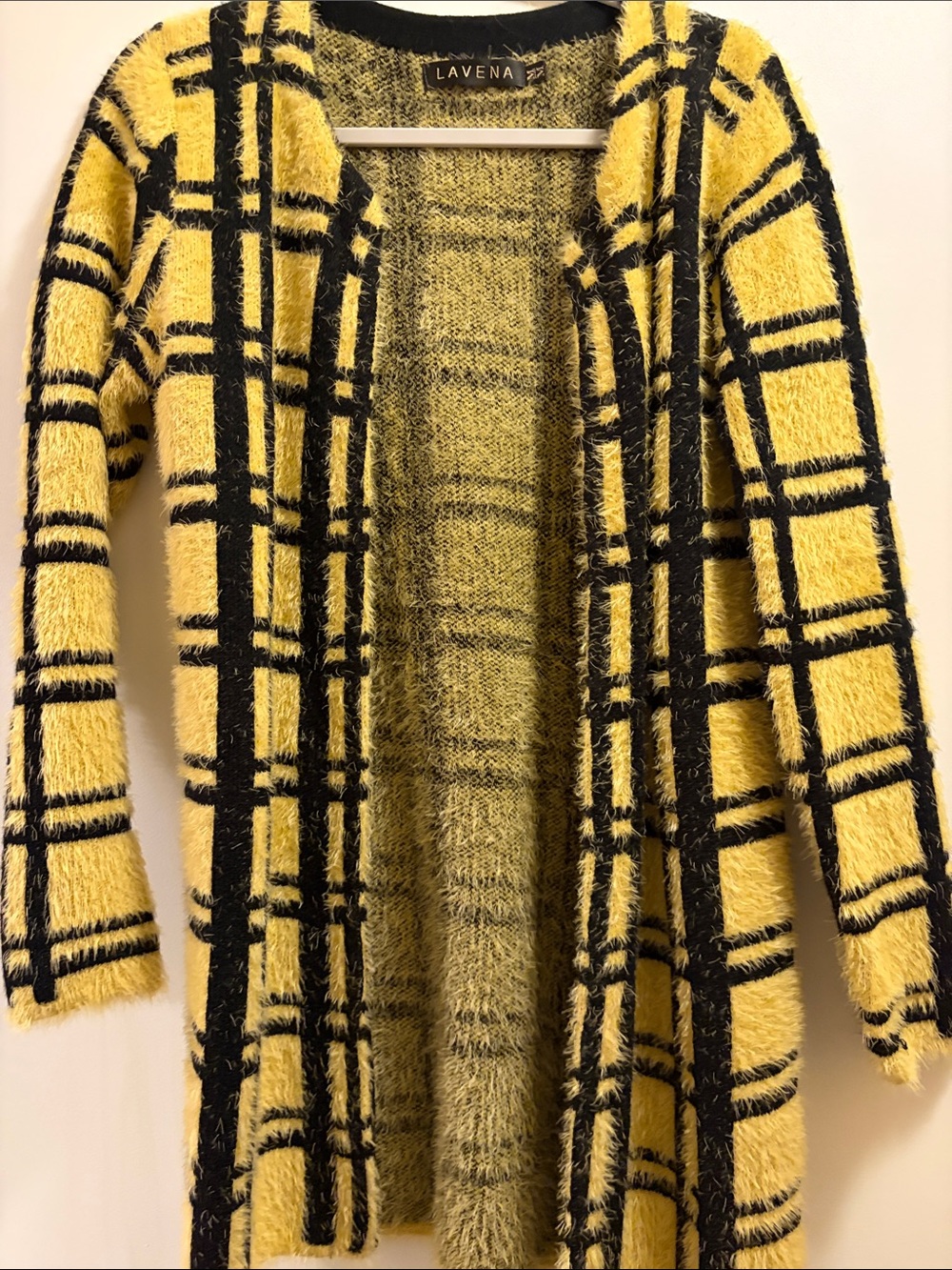 Yellow & Black Plaid Teddy Open Cardigan